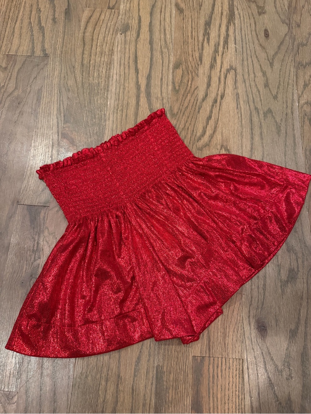 QUEEN OF SPARKLES Shimmery Red Smocked Mini Skirt